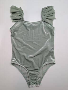 Forever 21 Girl's Size 5 / 6 Green One Piece Swimsuit Ruffle Sleeves